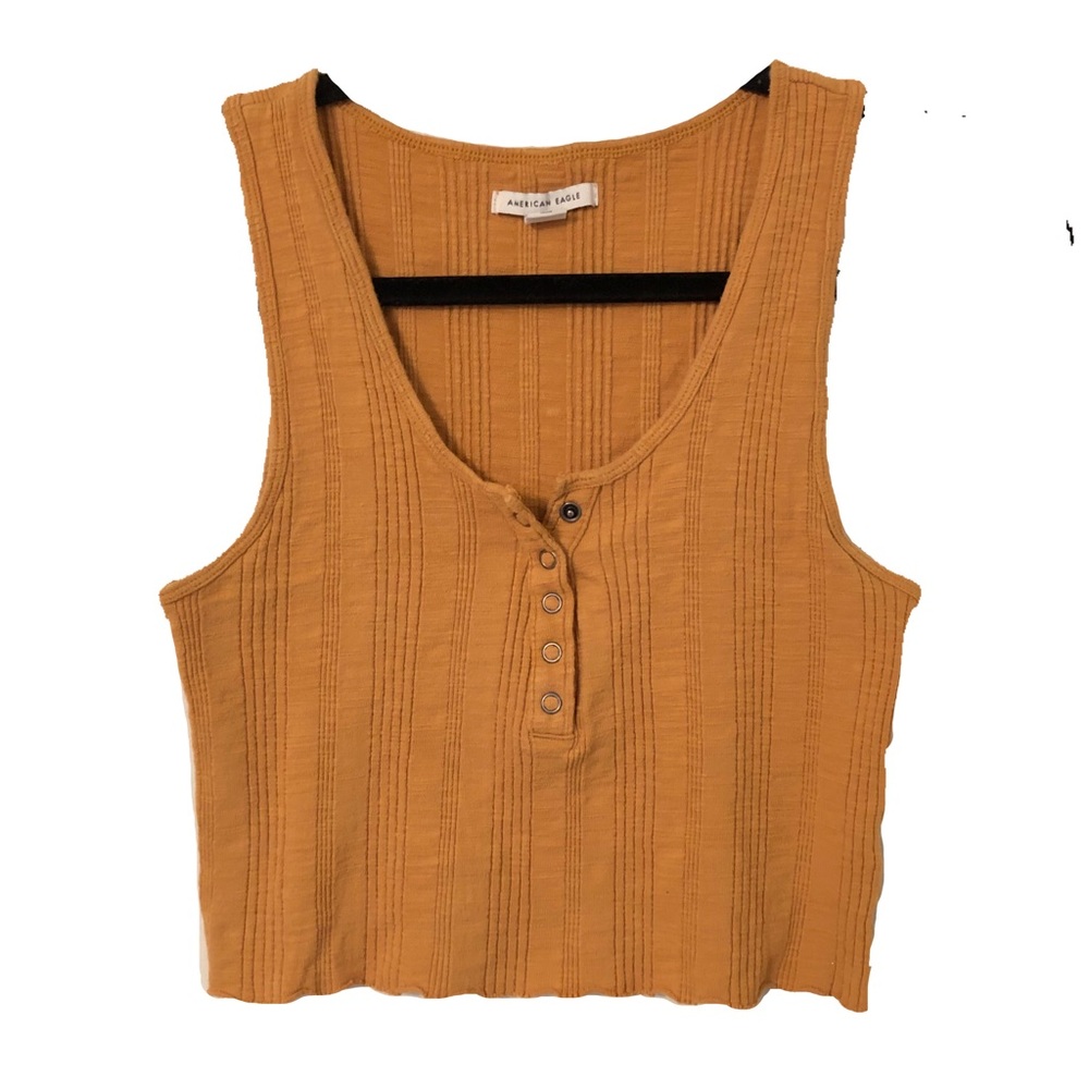 American Eagle Cropped Ribbed Mustard Yellow Cotton Tank Top